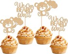 24 Pcs We Can Bearly Wait Cupcake Toppers Glitter Balloon Bear Cupcake Picks    