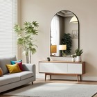 Large Bathroom Mirror Modern Matte Metal Frame Vanity Mirror With Arched Top 