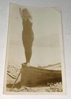 Rare Antique Vintage American Swimsuit Girl Boat Balancing Trick Snapshot Photo 