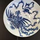 Antique 19th C Chinese Blue   White Phoenix Decor Porcelain Tray dish