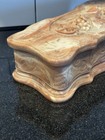 Vintage Incolay Alabaster Peach Pink Jewelry Trinket Box Handcrafted Ornate