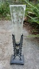 Rare 19th Century Reed   Barton Silver Plate W Etched Florals Glass  as-is  Vase