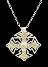 Vtg Miguel Melendez Taxco Mexico Sterling Silver Malachite Aztec Cross Pendant