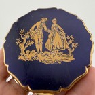 Stratton Vintage Compact Mirror Blue Enamel Gold Romantic Couple Made In England