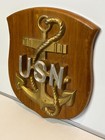 Vintage Metal Naval Submarine Salvage Wood Brass Wall Plaque Us Navy Military