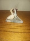 Hand Carved Painted Stone Bird Figurine Sculpture  Beige gray  Triangular Base