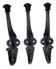 3 Antique Style Rustic Coat Hooks Cast Iron Farmhouse Country Decor Black