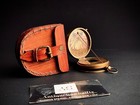Handmade Antique Thread Brass Compass Nautical With Leather Case  Pocket Sundial