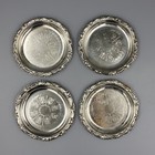 Vtg Silver Plated Ep On Steel - Etched Design - Set Of 4 Coaster - Made In Italy