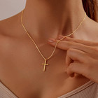 14k Gold Cross Necklace Chain For Women Dainty Minimalist Simple Cross Pendant