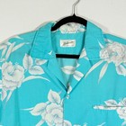 Vintage Helenas Mens Large Hawaiian Shirt Turquoise Floral Made In Hawaii Cruise