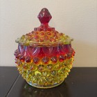 Hobbs Brockunier Amberina Hobnail Covered Candy Dish 5  Fenton Cadmium Uv Glow