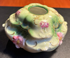 Antique Rs Germany Porcelain Hair Receiver Green Pink Roses Gold Details