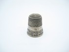 Antique Sterling Silver Sewing Thimble Round Flower Design Size 5