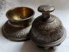 Antique Brass Claw Bell With Stand  Etched Design   3  X 3 