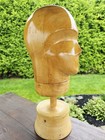 Vtg Wood Hat Form Head Face Mannequin Display Mold Millinery Size 23 With Stand 