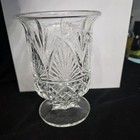Vintage Cut Crystal Pedestal Vase Fan Starburst Diamond Pattern Clear Glass Urn