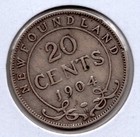 1904 H Newfoundland 20 Cents Silver Coin - Vg  damaged 