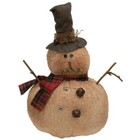 New Primitive Snowman Doll Jingle Bell Christmas 13 h X 8 d X 8 w Aged Winter