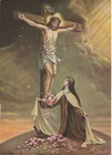 Catholic Print Picture St  Therese At The Foot Of The Cross W jesus On Crucifix 