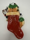 Vintage Christmas Stocking Ornament Elf Faces 5    Ceramic Look Glitter Lights