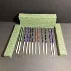 Six Pair Of Vintage Chinese Cloisonn   Enamel Multicolored Chopsticks W  Boxes