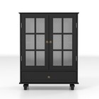 Sideboard Buffet Cabinet With Storage Drawer 2 Glass Doors Wooden Cupboard Black