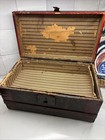Primitive Antique Wooden Box With Tray - Document Case Sewing Box 14    Trunk