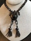 Rare Antique Victorian Gutta Percha Vulcanite Mourning Necklace Pendant Tassels
