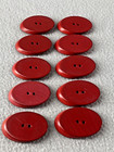 Vintage Oval Wood Disc Buttons Red Two Hole 1  3 4  X  1  1 8  Set Of 10