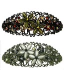 Set Of 2 Large Oval Barrettes For Women Thick Hair Gold Antique Trim Nm86010-1-2