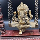 Vintage Brass Lord Ganesha On Swing Statue Jhula With Hanging Bells 10 5  5 Lbs