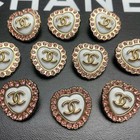10 Chanel Buttons Cc Logo White gold Heart With Pink Stones Metal 22mm Vintage