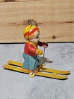 Vintage Tin Litho Wind Up J  Chein Toy Boy Skier With Poles Works Great  5 1 4 