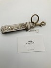 Rare Coach White Glovetanned Leather Tea Rose Key Loop Bag Charm Keychain  2727