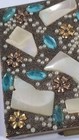 Vintage Art Deco Mirror Compact Mother Pearl Rhinestones Retro Mid Century 