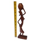 African Tribal Woman Figure Wooden Hand Carved Sculpture Carrying Jug Ethnic Vtg