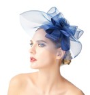 Navy Blue Feather Net Wedding Fascinator Woman Headpiece Cocktail Event Party