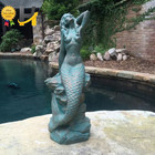 28 In  Mermaid Bronze Patina Sitting On Coastal Rock Beach Collectible Statue