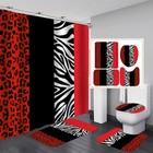  4pcs Leopard Print Shower Curtain Set With Rug  Toilet Lid Cover And Bath 