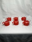        Vintage Red Glass   Plastic Mug Cup Set Of 6 Retro Tea Coffee Cups Mcm