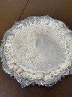 Vintage Ornate Silver  Plate Footed Serving Platter Tray Plate 15    Round