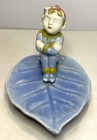 Vintage Fairy Imp Pixie With Wings Sitting On A Lily Pad Leaf Ceramic 1951 Euc