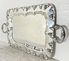 Large Antique English Silver Plated Etched Butlers Service Tray Handled 13 X 22 