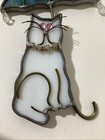Stained Glass Cat With Umbrella Sun Catcher With Metal Whiskers  Suction Cup