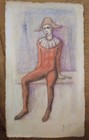 Young Harlequin Pablo Picasso Expressionism Original Drawing Pencils On Paper