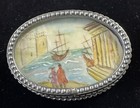 Antique Silver Plate Snuff Pill Box Hand Painted Miniature Under Convex Glass 