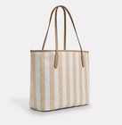 Coach City Tote Signature Canvas Stripe Coated Canvas Sand Tan New