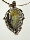 Vintage Sally Jack Navajo Sterling Silver Labradorite Pendant Necklace 925