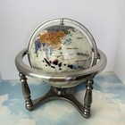 10  White Pearl Swirl Ocean Gemstone Inlay World Map Globe 4 Leg Silver Stand